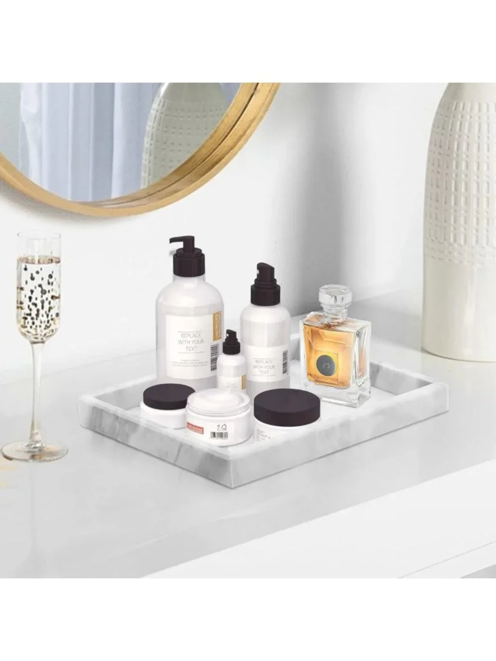 Natural Marble Bathroom Tray | Elegant Vanity Organizer | Stylish Home Decor